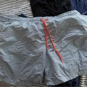 J. Crew Men's Geometric Swim Trunks with Orange Drawstring